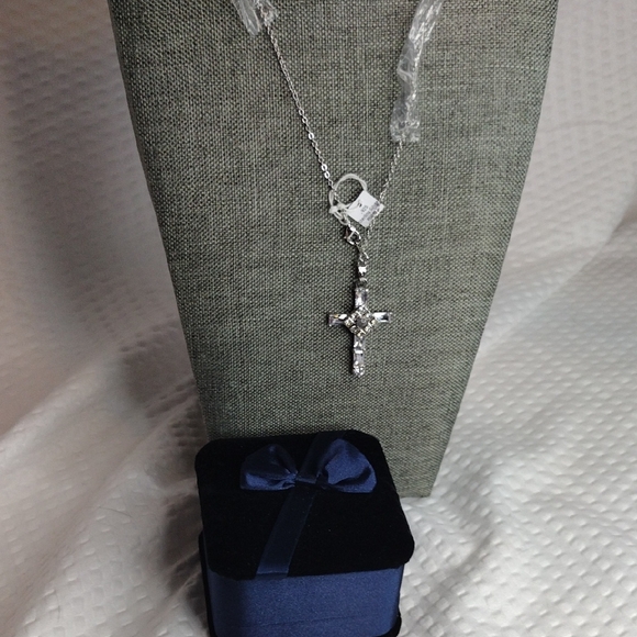 Sterling Silver Plated Cross Pendant Necklace - Picture 6 of 7